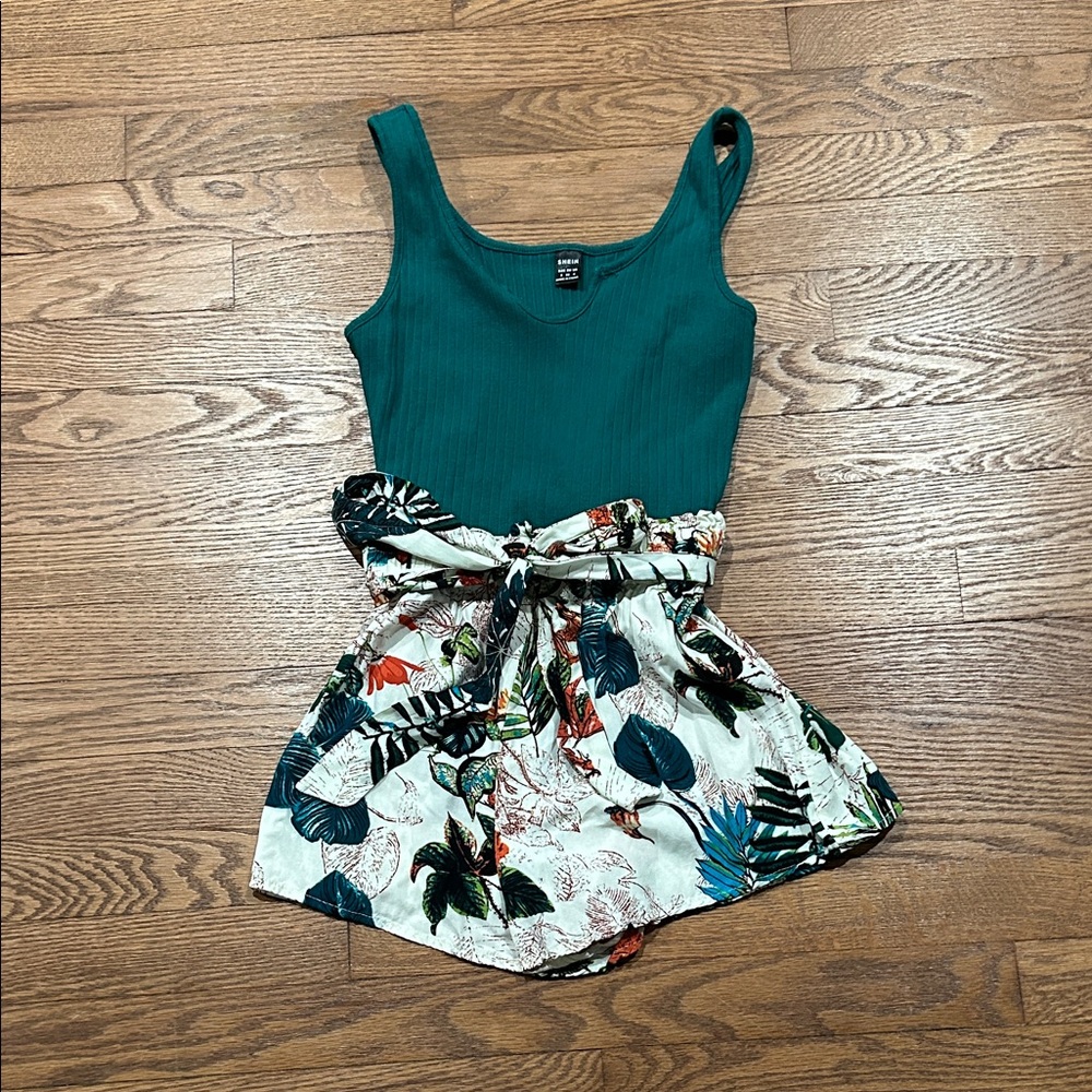Never Worn SHEIN Teal Ribbed Scoop Neck Tank Romper